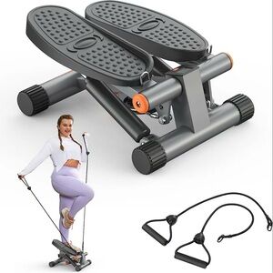 Compact Black Stepper with Resistance Bands